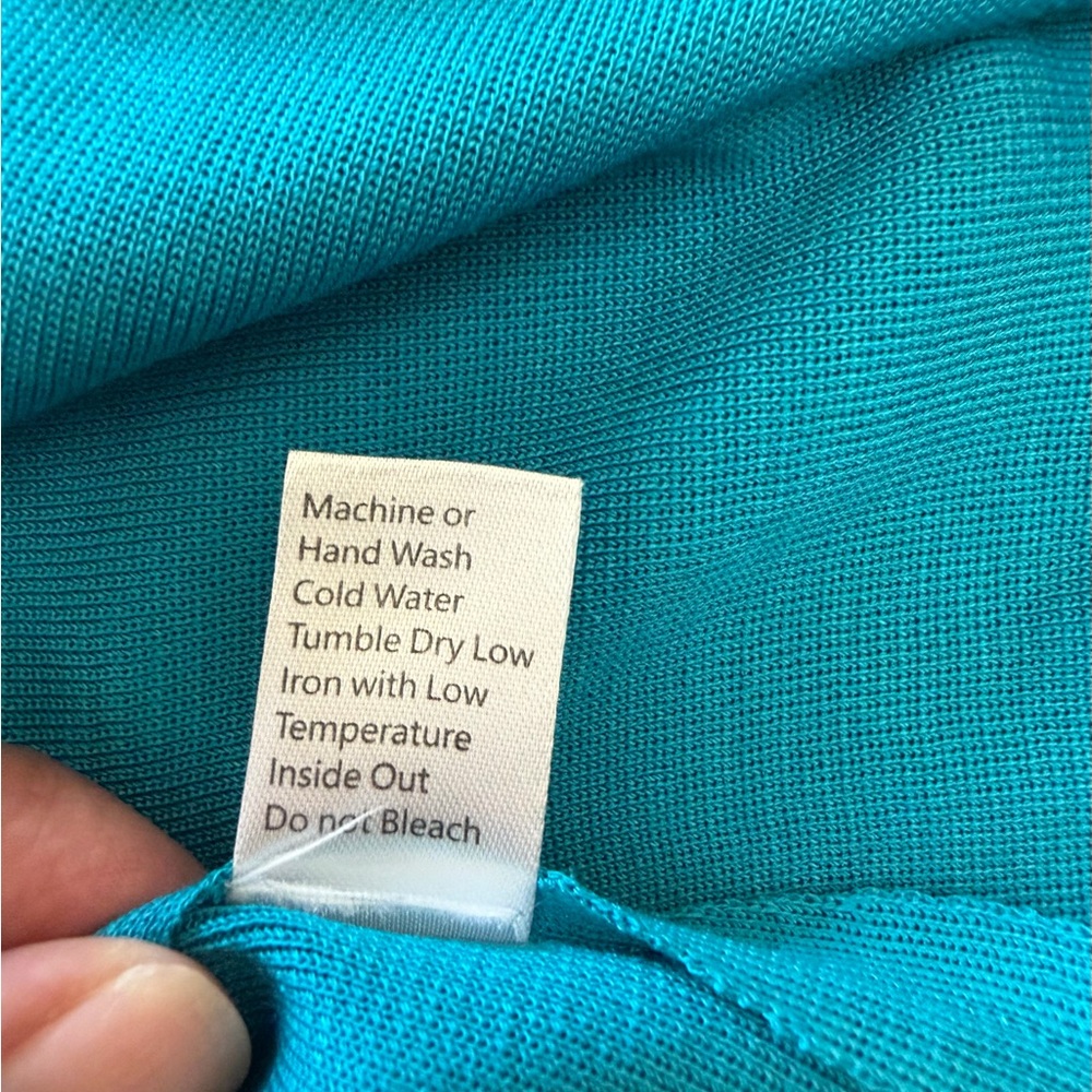 Women’s Ming Wang Ribbed Knit Sweater Shirt Aqua/Turquoise Small Office - Picture 3 of 9